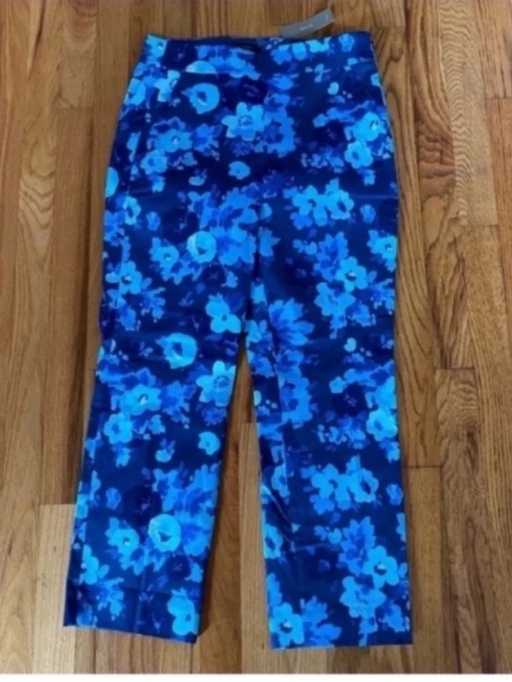 J Crew NEW Ankle Cropped High Waisted Pants Blue Floral Womens Size 8 Petite - Picture 3 of 9